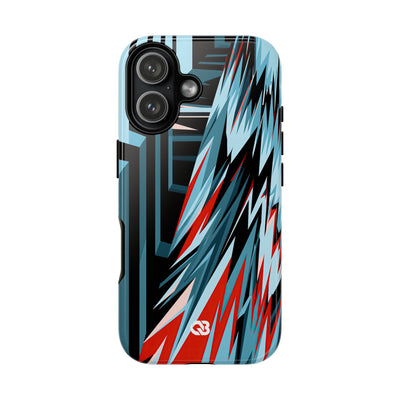 Blue Tough Phone Case for iPhone - Glitch Peak Cyan
