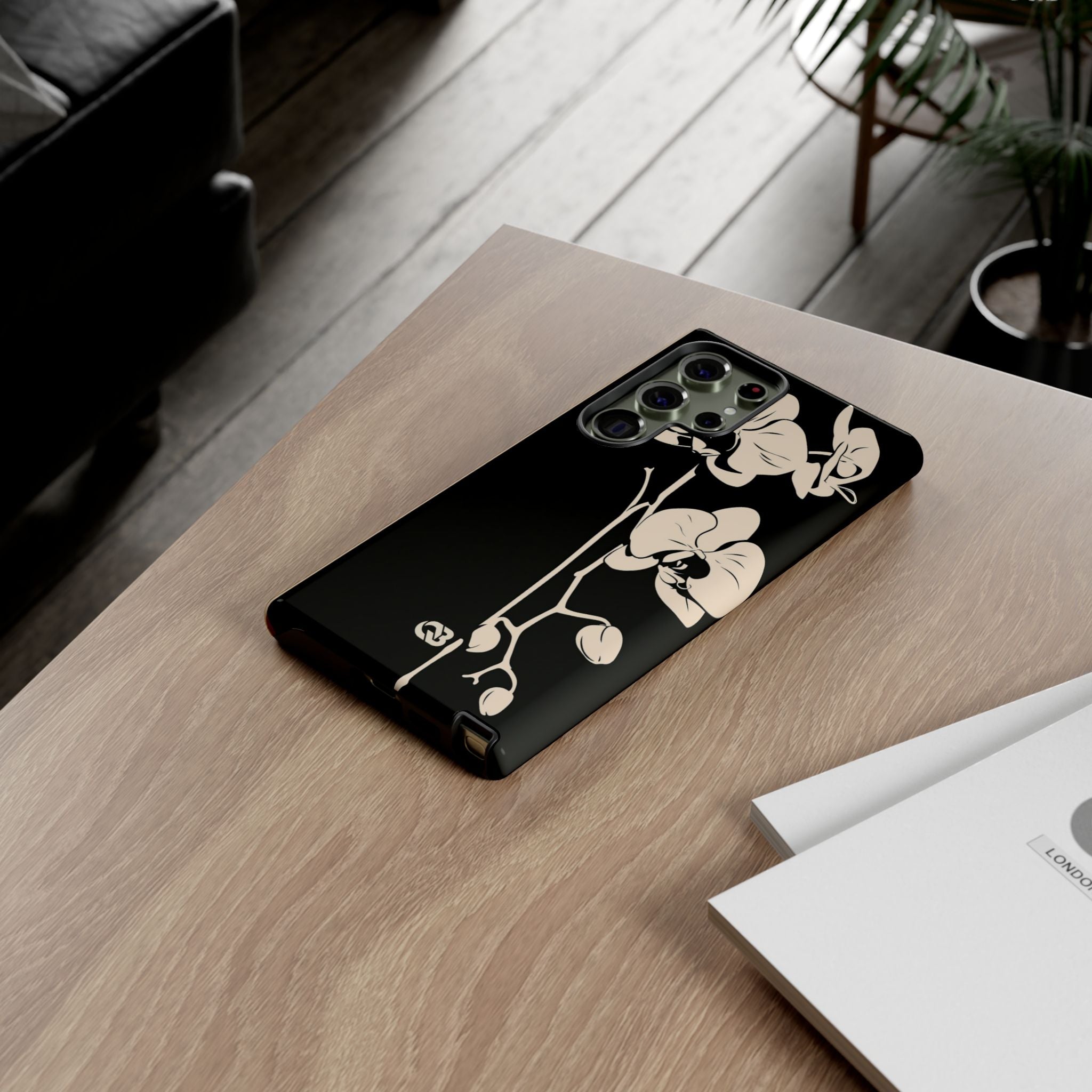 Black Tough Phone Case for Samsung - Obsidian Bone Orchid