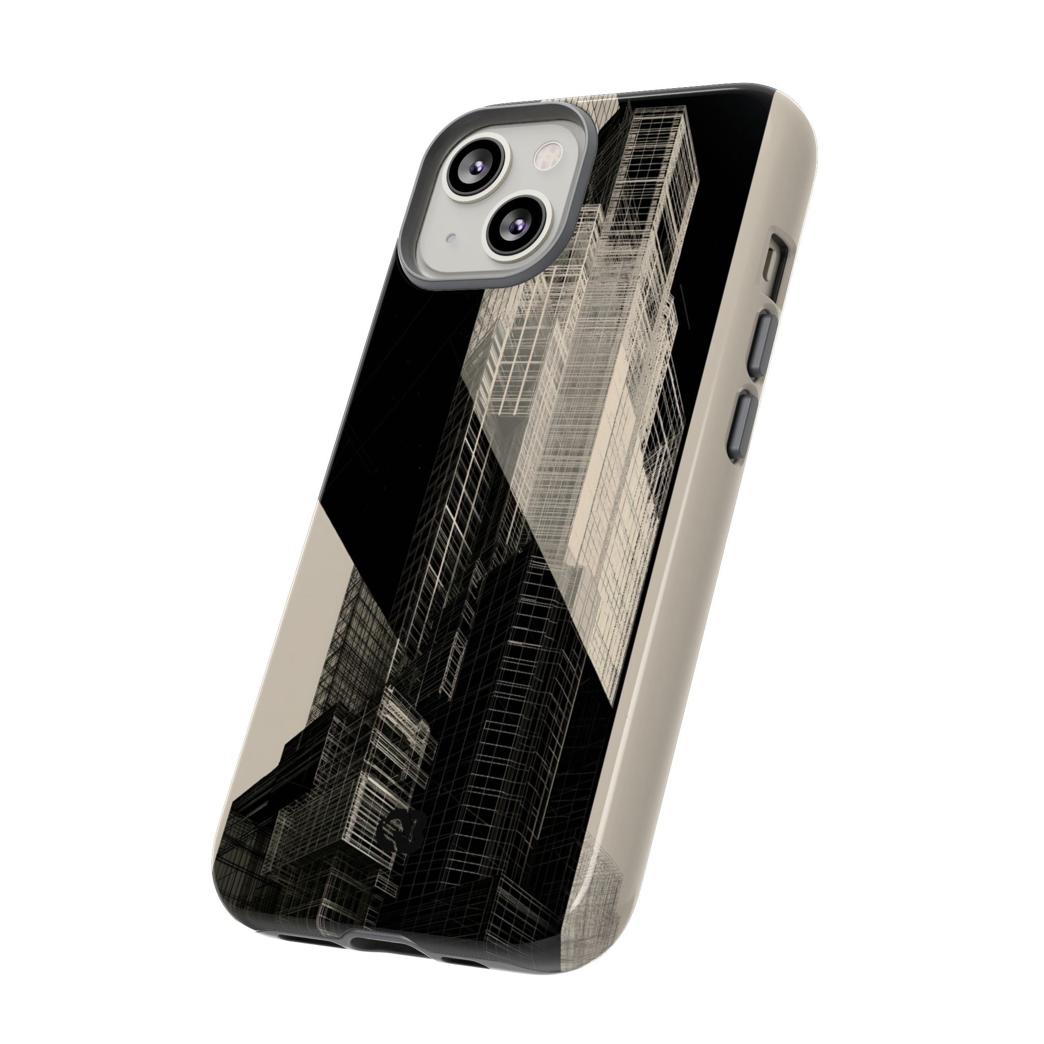 Beige Tough Phone Case for iPhone - Monolith Urban Grid