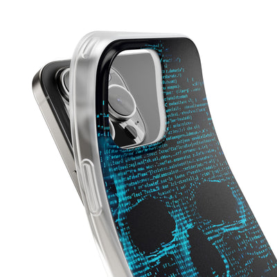 Cyan Glitch Skull · Soft Phone Case for iPhone