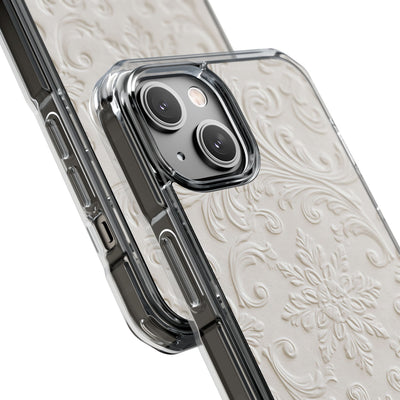 White Impact MagSafe Phone Case for iPhone - Alabaster Floral Relief