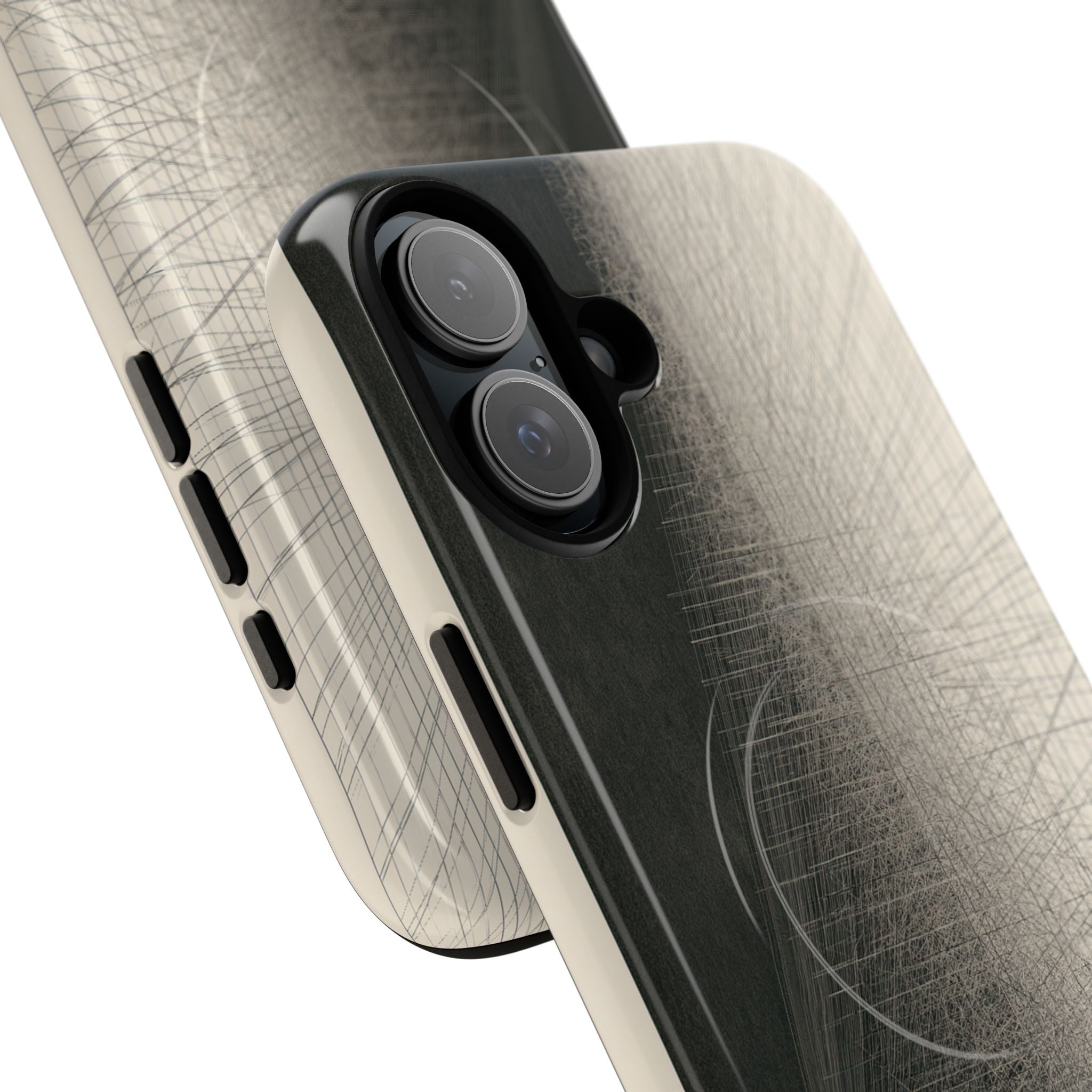 Beige Tough 2.0 Magsafe Phone Case for iPhone - Brutalist Graphite Grid