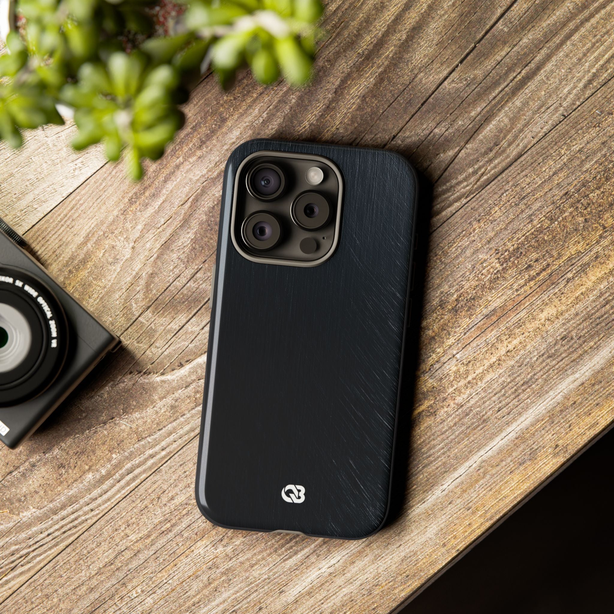 Black Tough Phone Case for iPhone - Midnight Brushed Grain