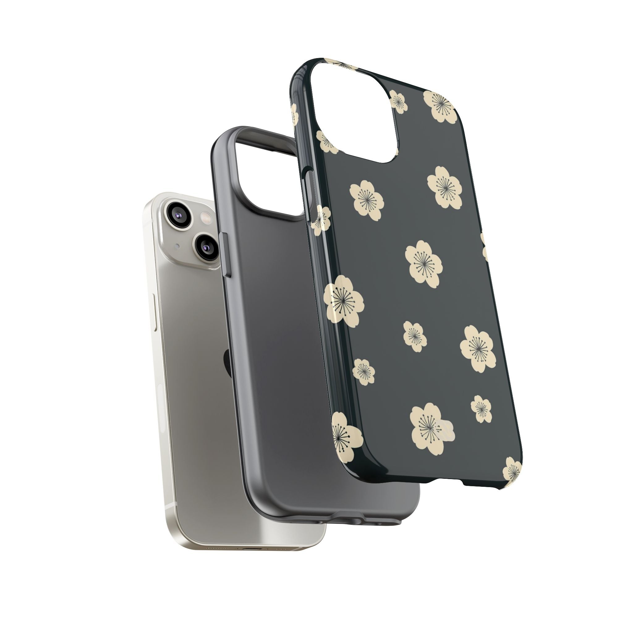 Teal Tough Phone Case for iPhone - Obsidian Cream Petals