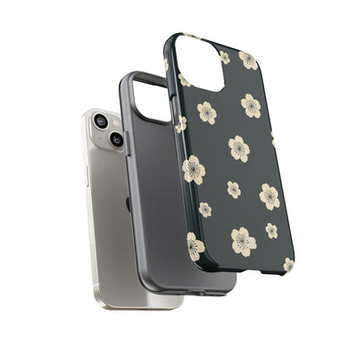 Teal Tough Phone Case for iPhone - Obsidian Cream Petals