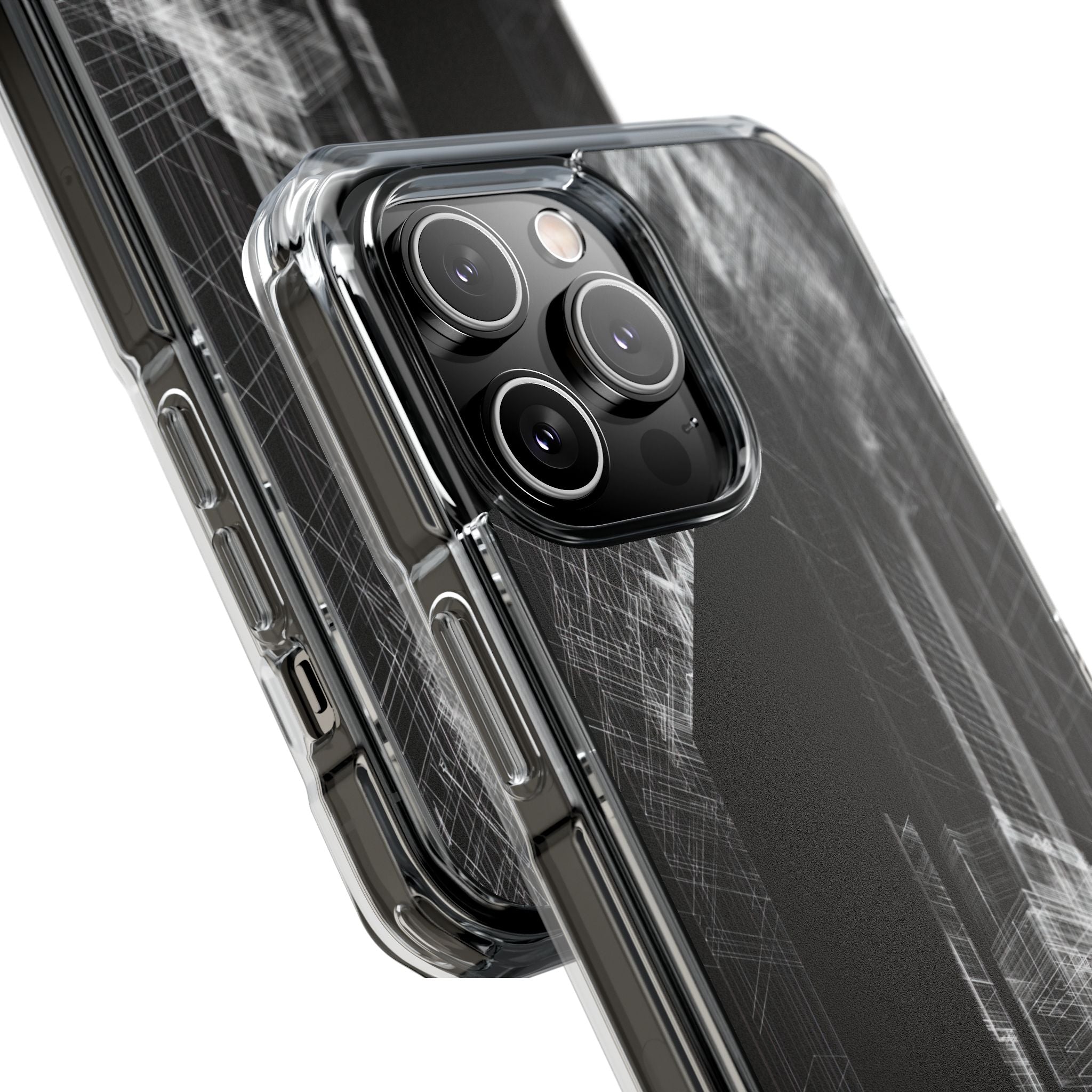 Black Impact MagSafe Phone Case for iPhone - Ghost Urban Wireframe