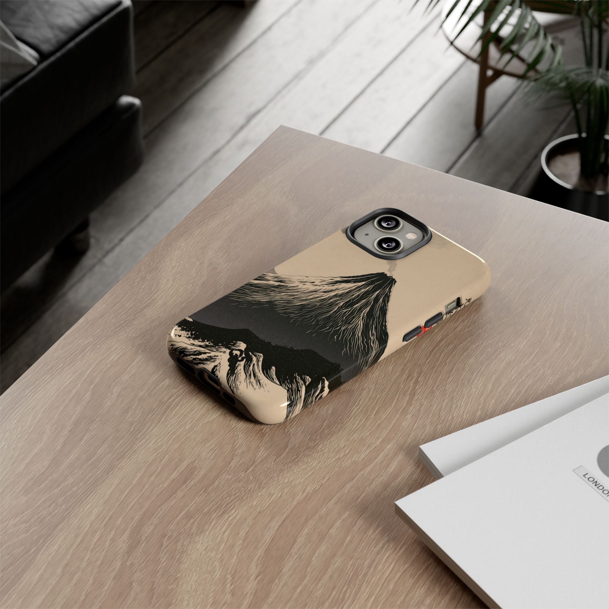 Beige Tough Phone Case for iPhone - Obsidian Ink Summit