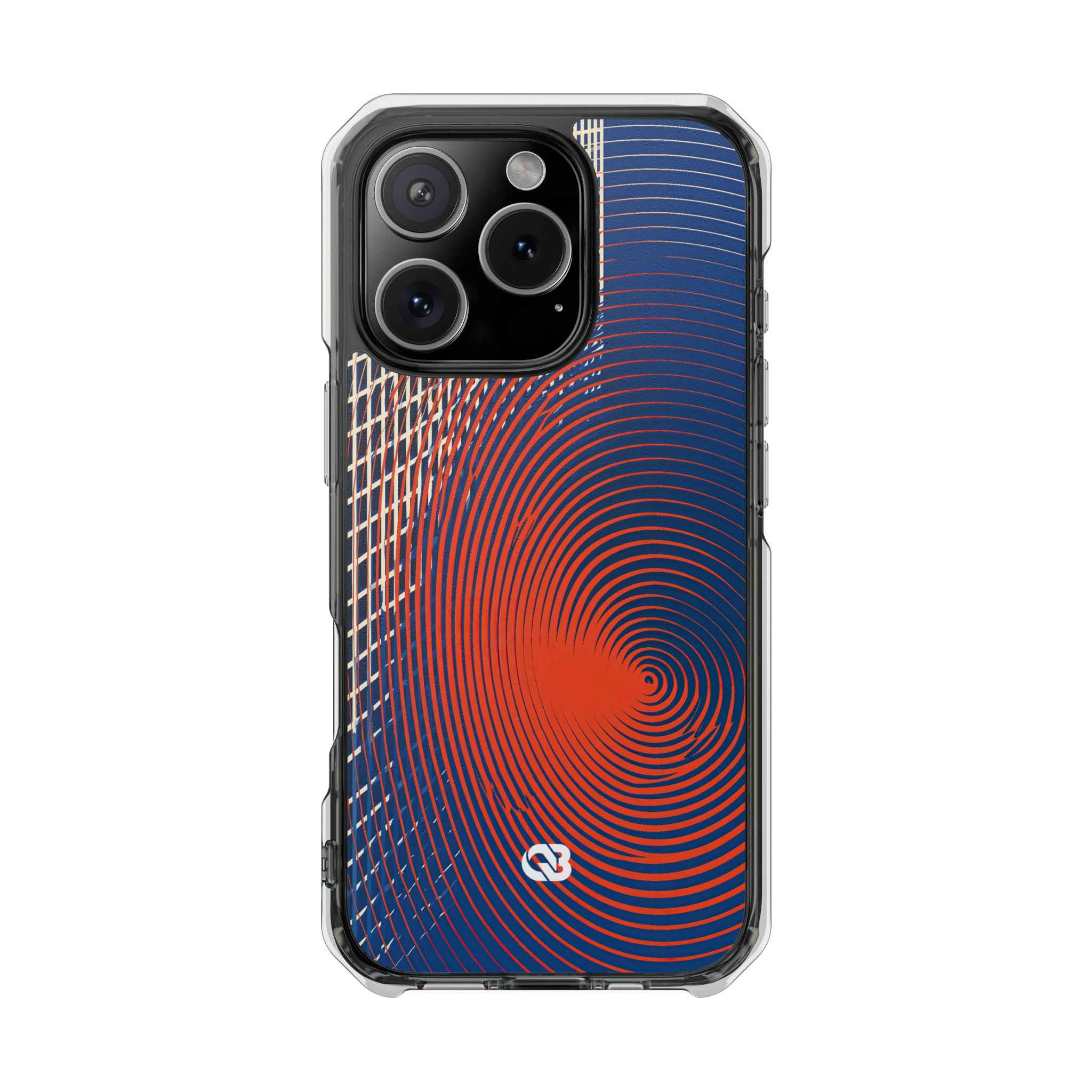 Blue Impact MagSafe Phone Case for iPhone - Orange Orbit Grid