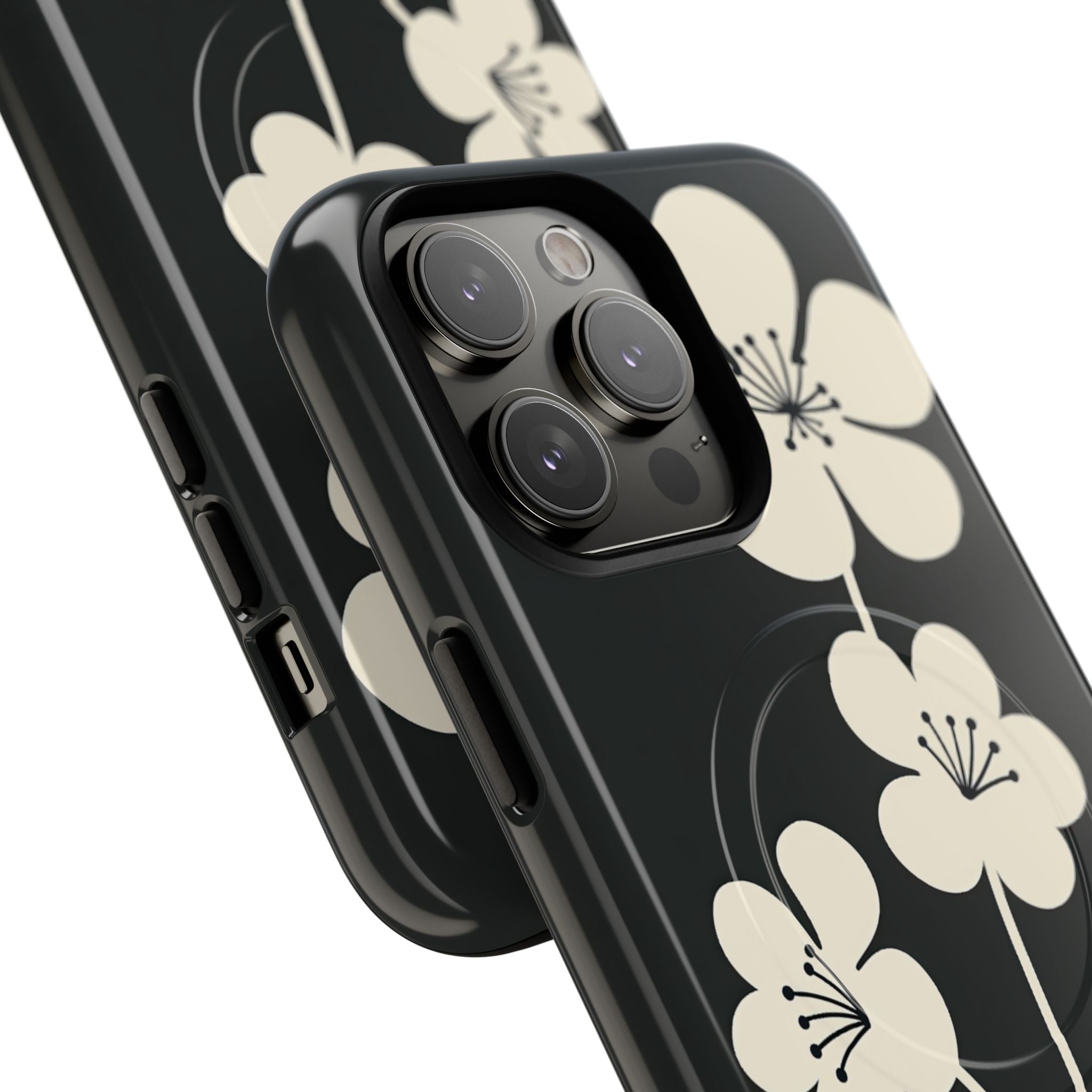 Black Tough 2.0 Magsafe Phone Case for iPhone - Obsidian Cream Bloom