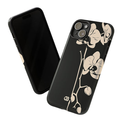 Black Tough Phone Case for iPhone - Obsidian Bone Orchid