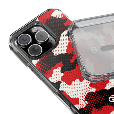 Crimson Halftone Camo · Clear Impact Magnetic Phone Case for iPhone · Red