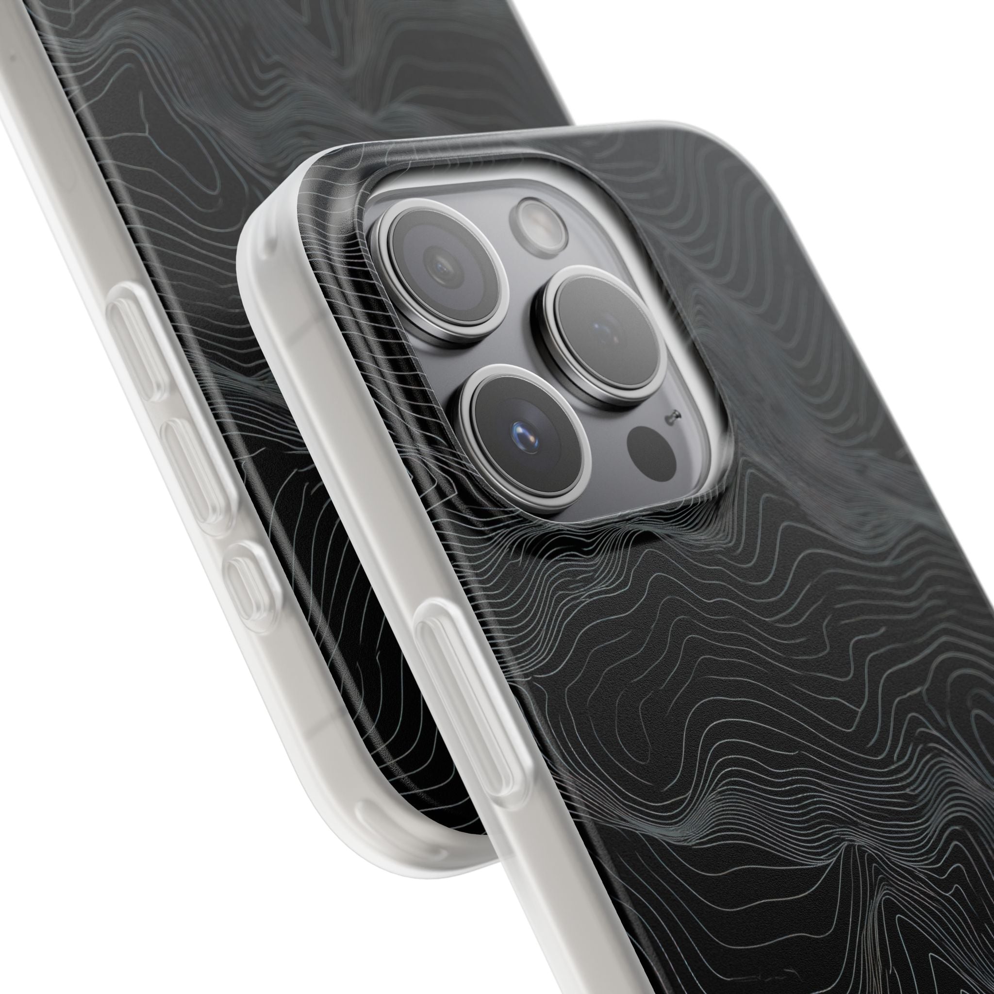 Black Lite Phone Case for iPhone - Obsidian Topo Wireframe