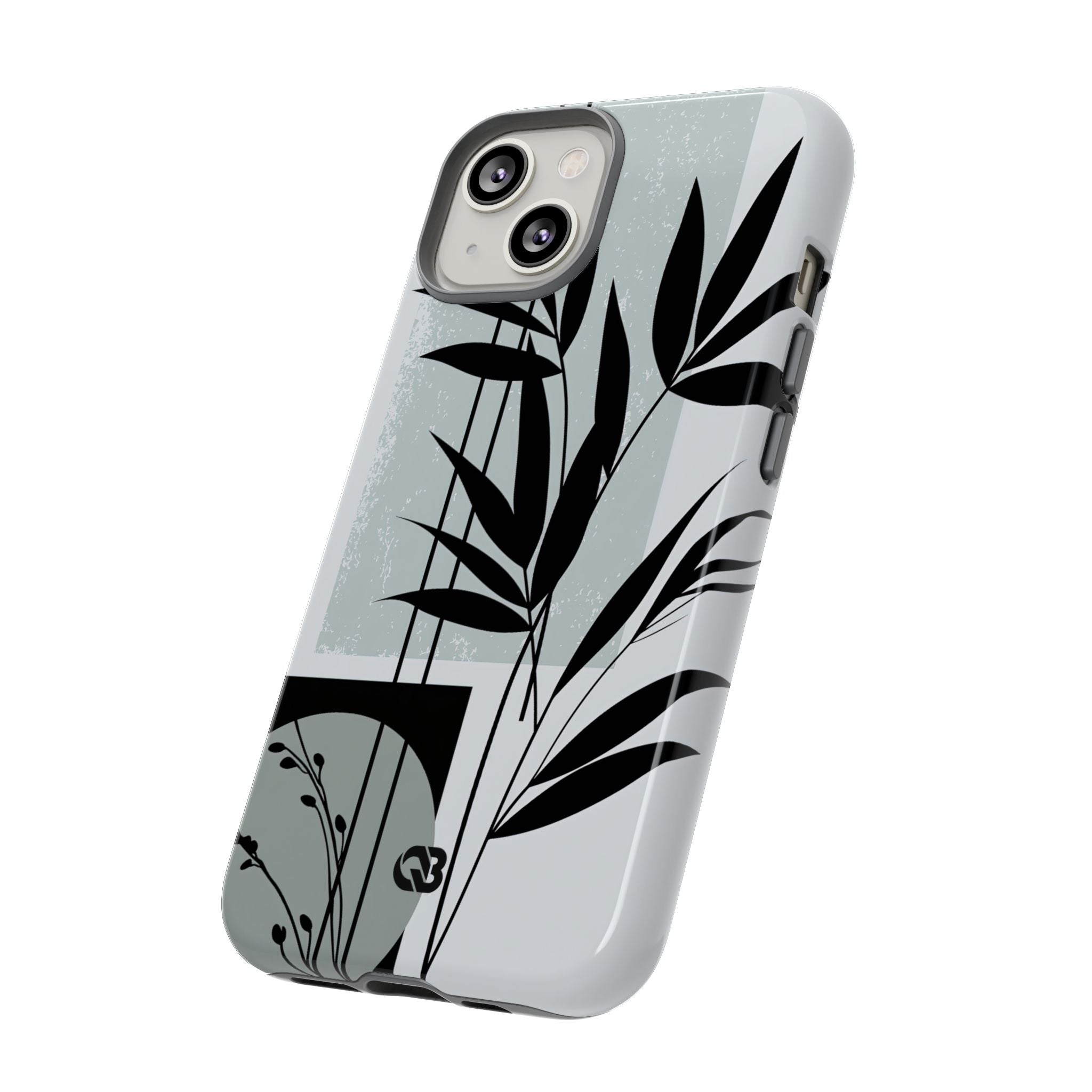 Grey Tough Phone Case for iPhone - Sage Bamboo Noir