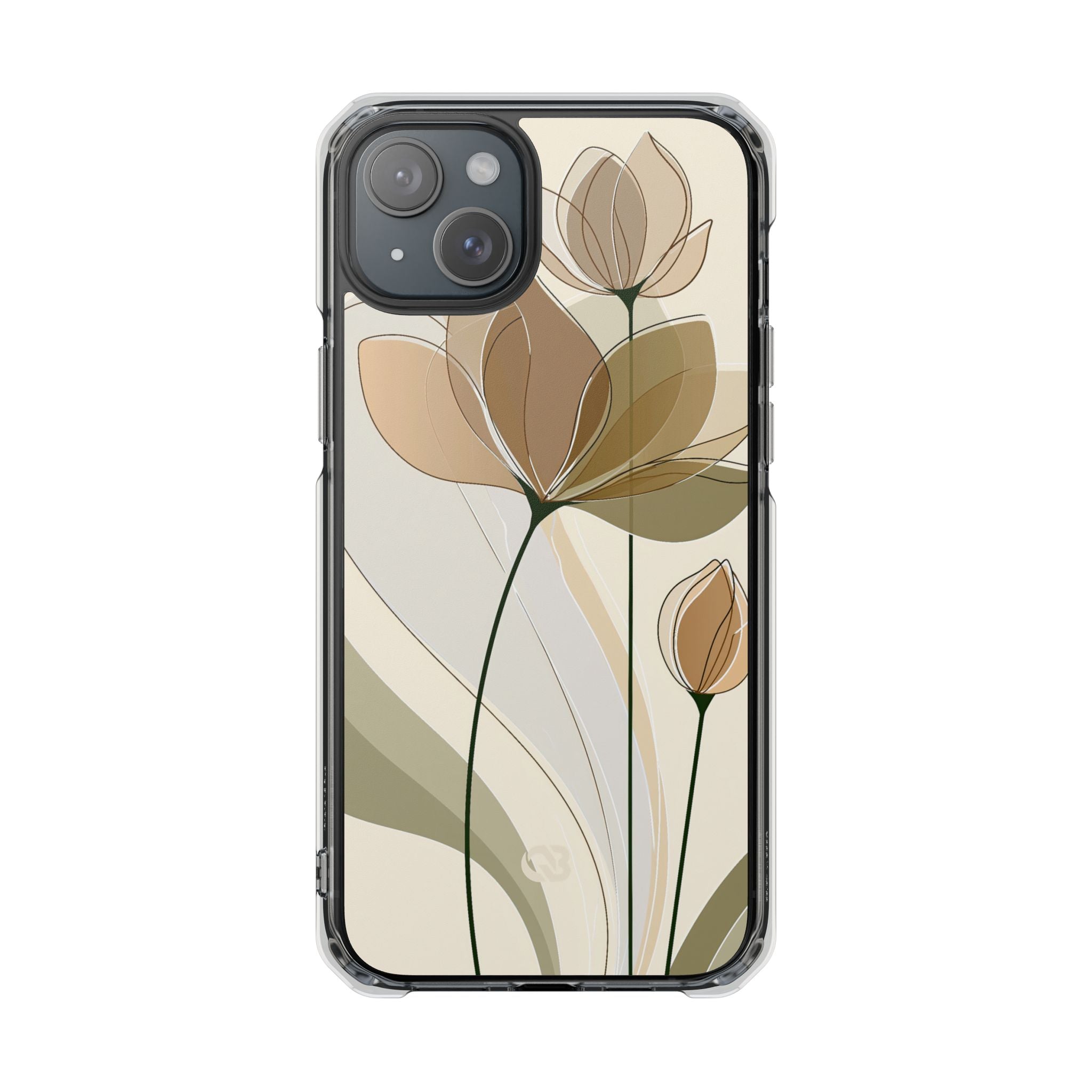 Beige Impact MagSafe Phone Case for iPhone - Muted Ochre Petals