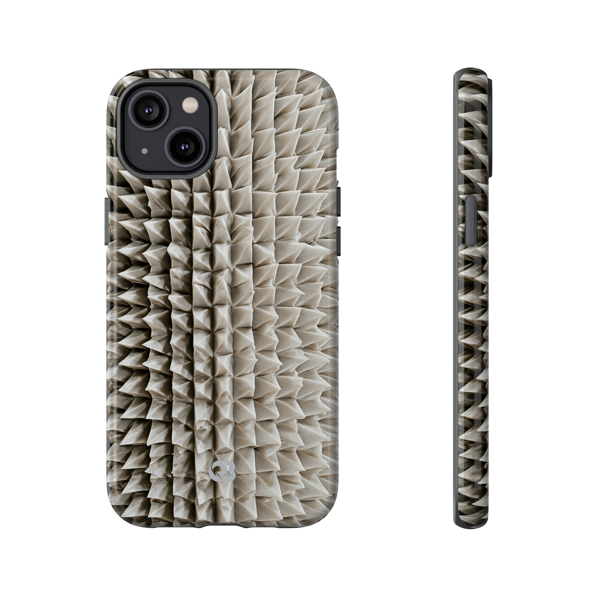 Beige Tough Phone Case for iPhone - Bone Spiked Grid