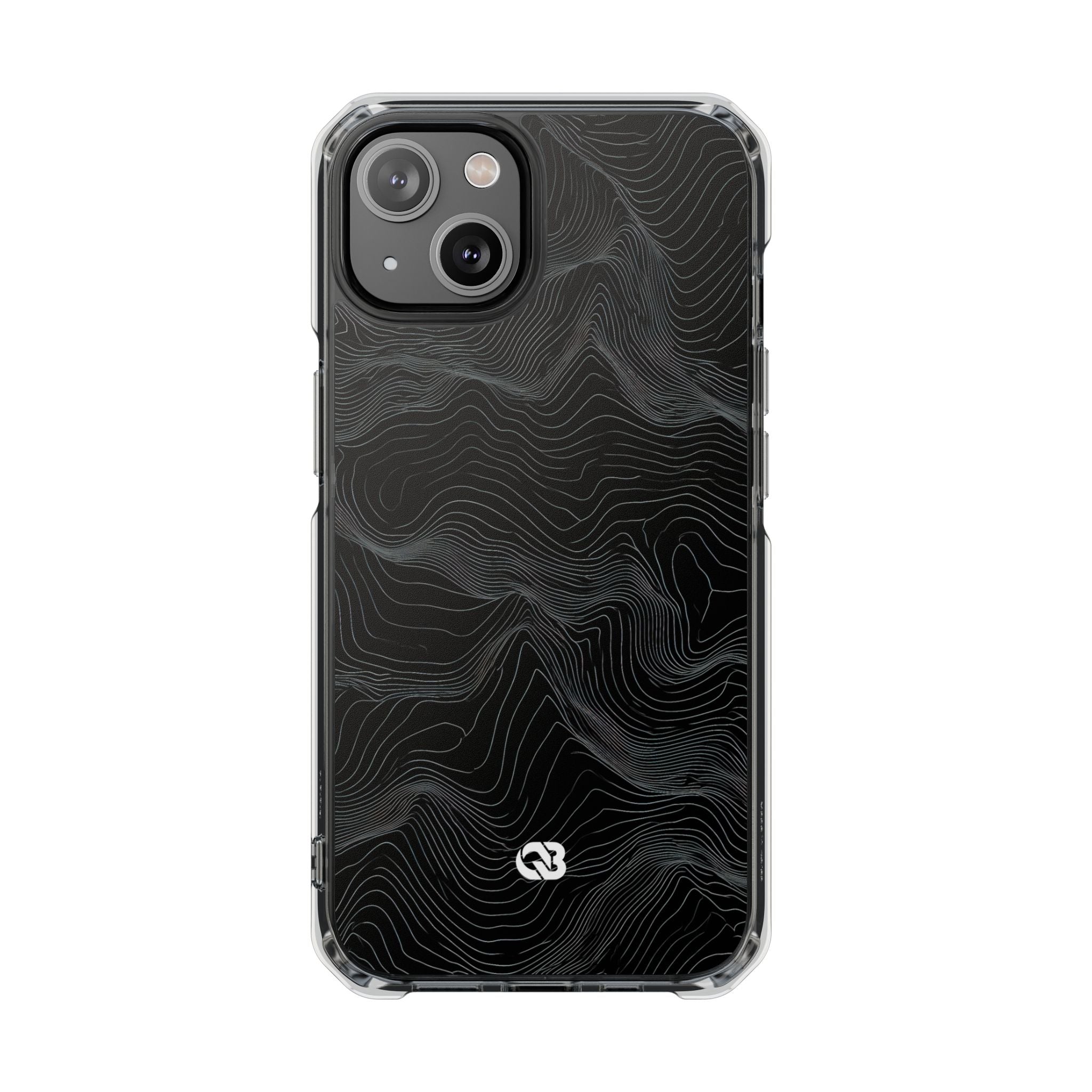 Black Impact MagSafe Phone Case for iPhone - Obsidian Topo Wireframe