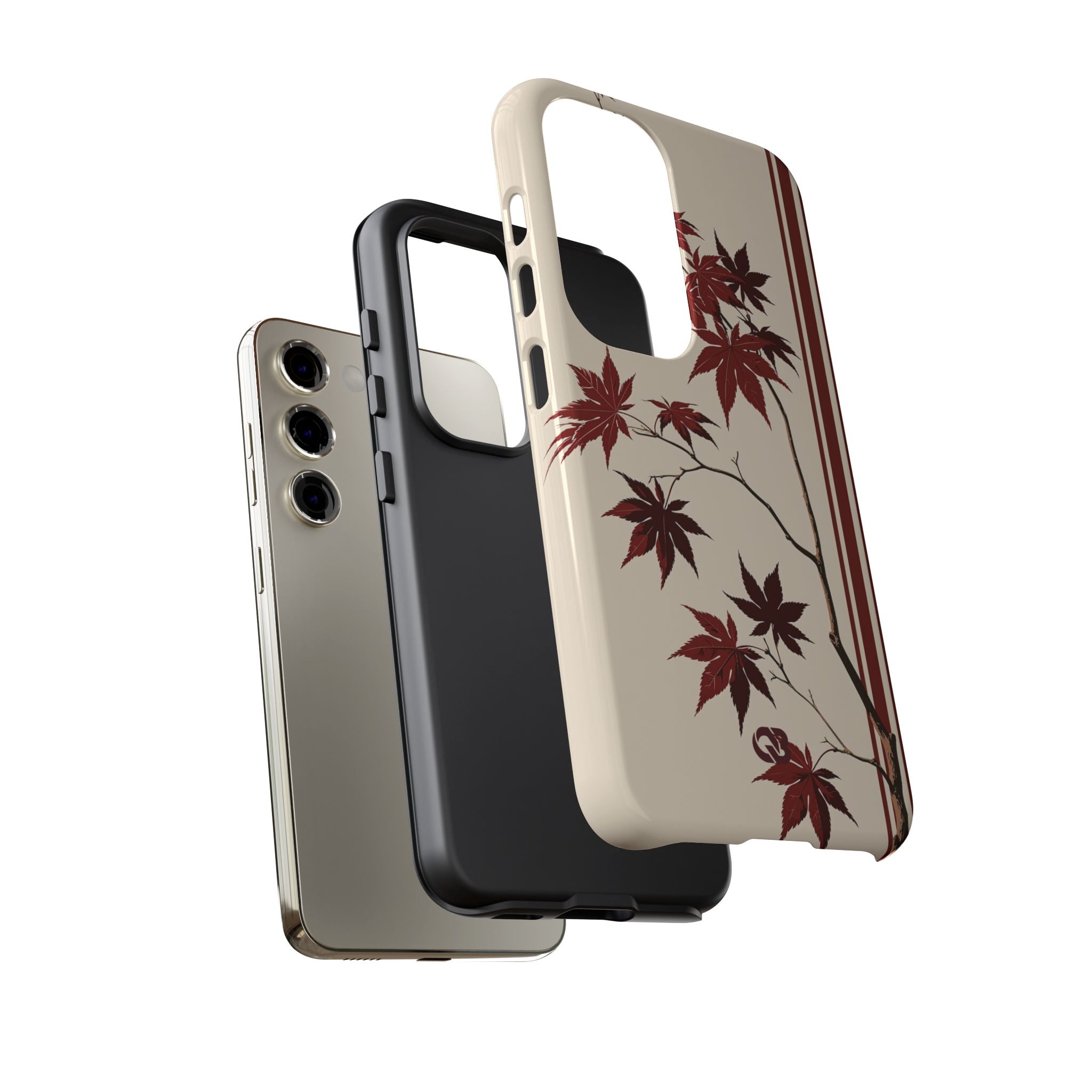 Red Tough Phone Case for Samsung - Crimson Momiji Stripe