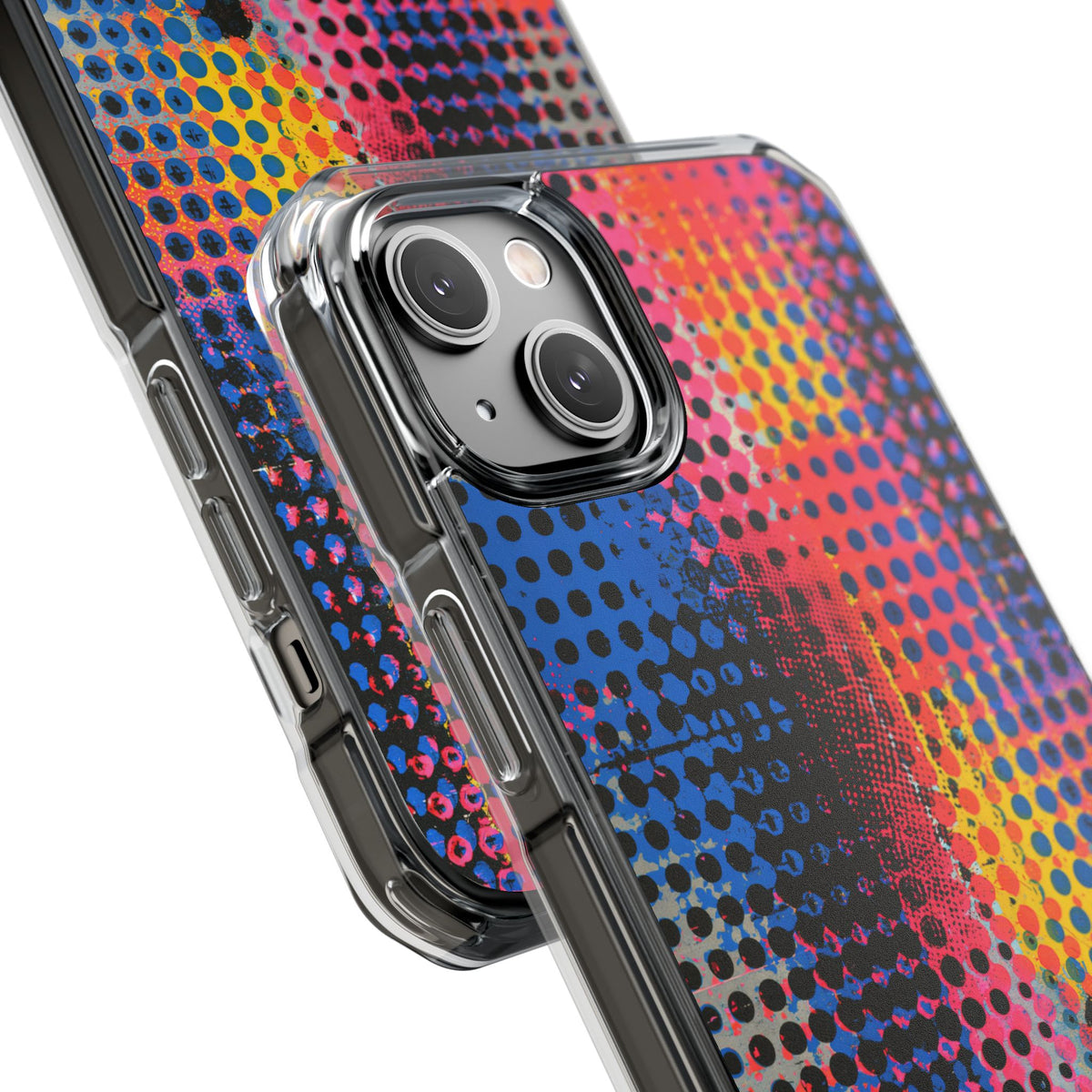 Chromatic Halftone Grid · Clear Impact Magnetic Phone Case for iPhone ·  Blue