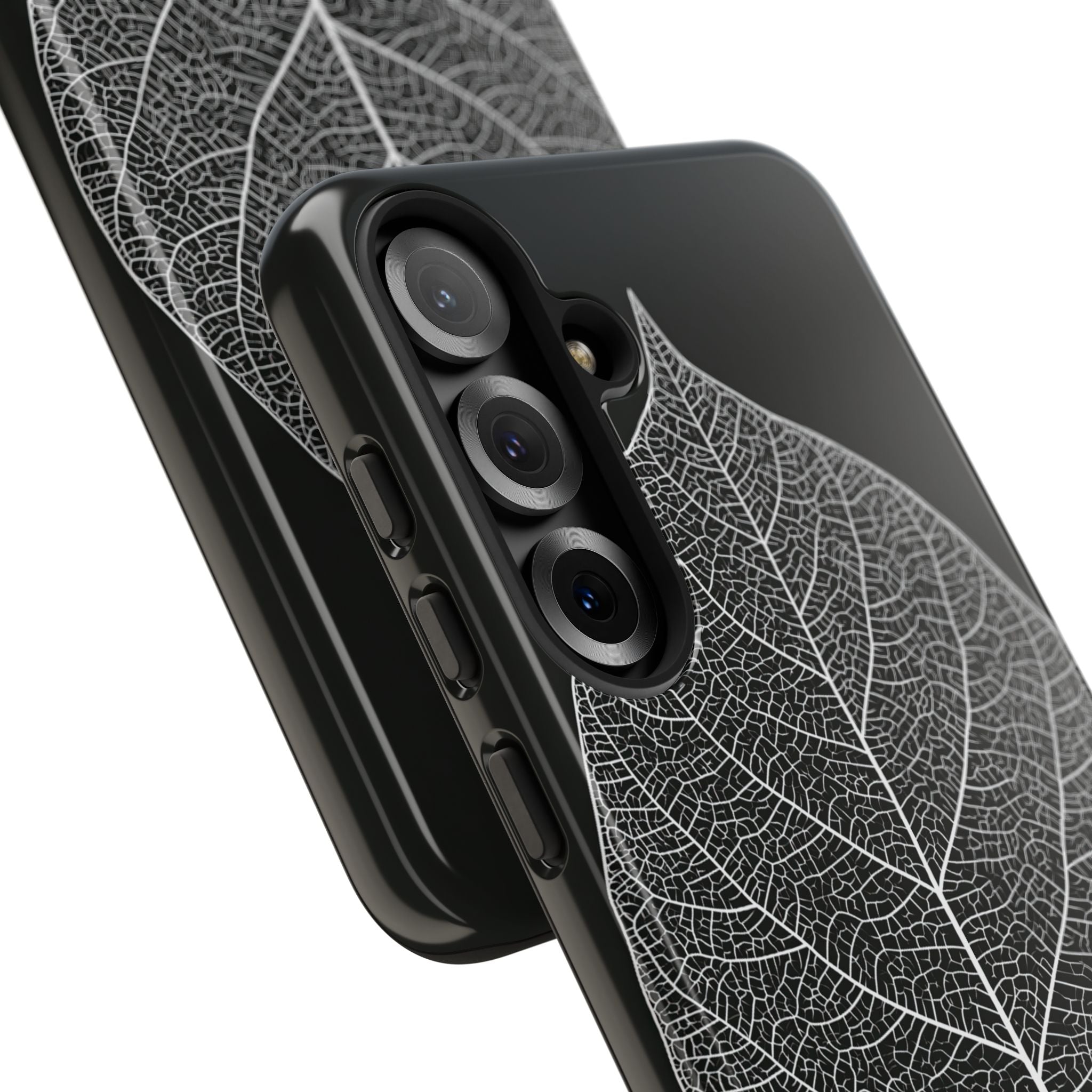 Black Tough Phone Case for Samsung - Bleached Leaf Lattice