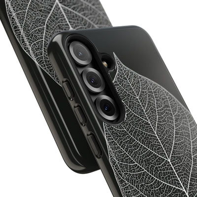 Black Tough Phone Case for Samsung - Bleached Leaf Lattice