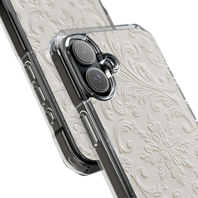 White Impact MagSafe Phone Case for iPhone - Alabaster Floral Relief