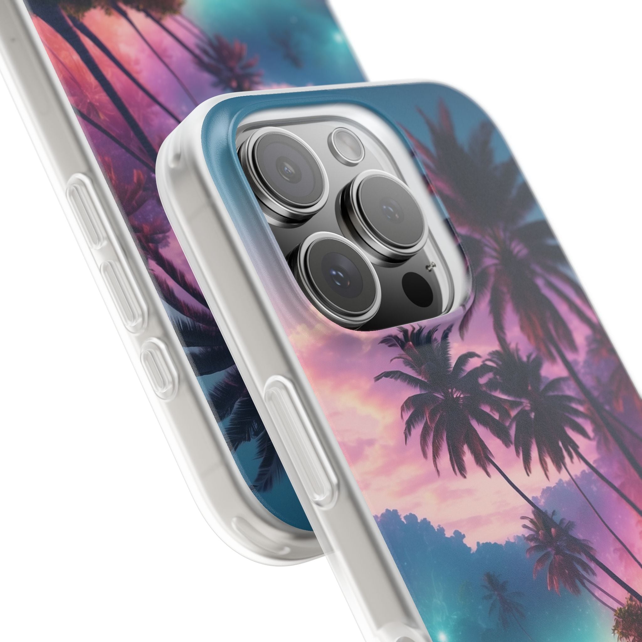 Neon Shore Palms · Soft Phone Case for iPhone