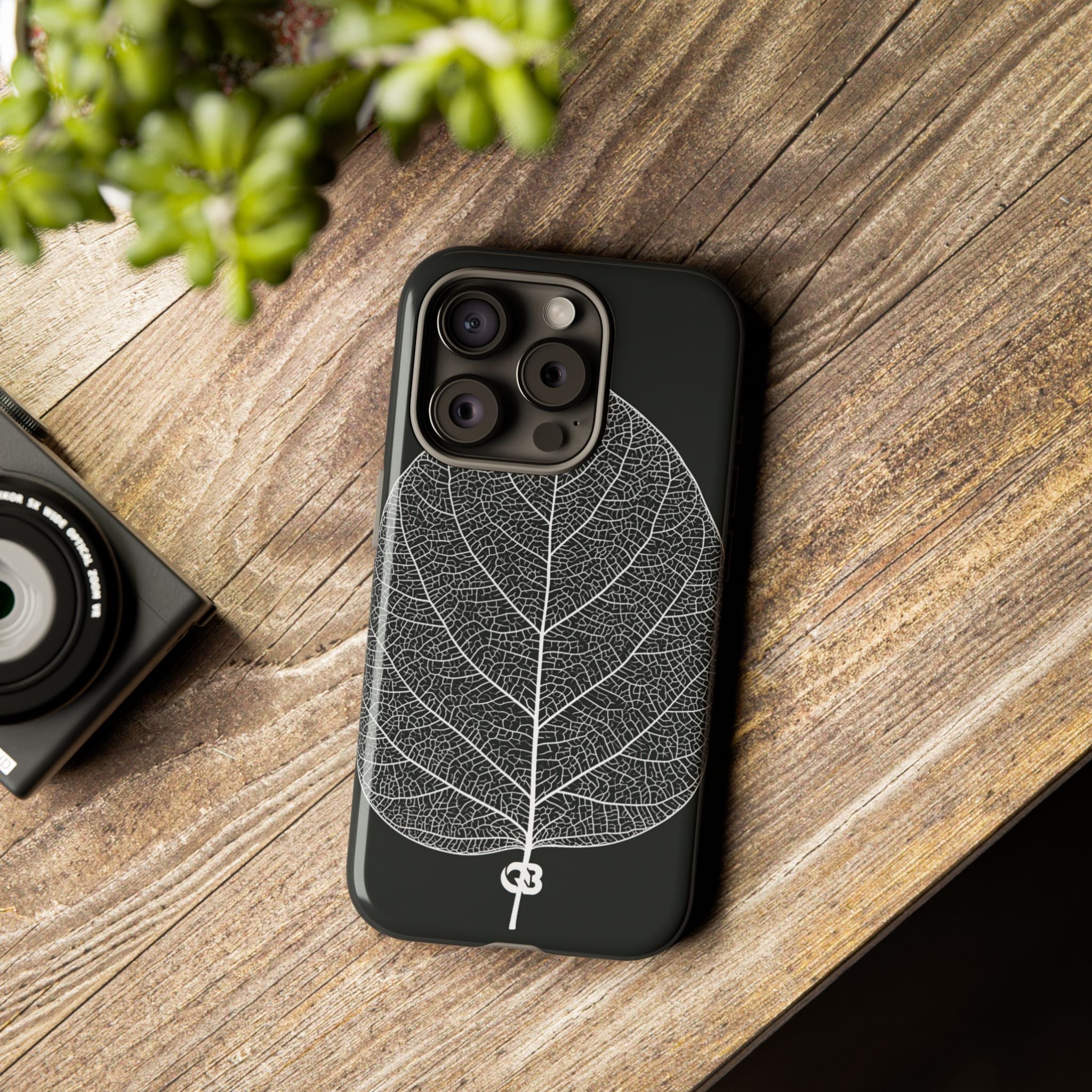 Black Tough Phone Case for iPhone - Bleached Leaf Lattice