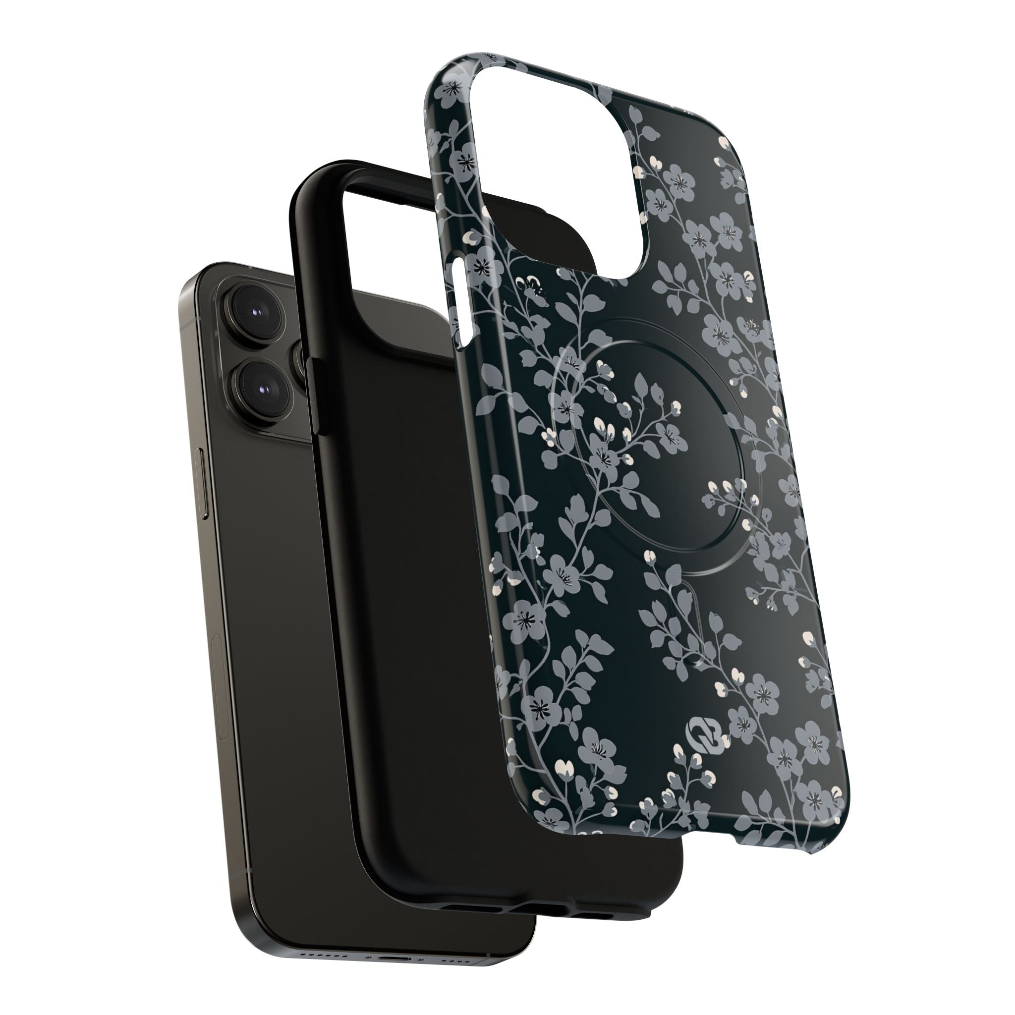 Black Tough 2.0 Magsafe Phone Case for iPhone - Midnight Slate Blossom