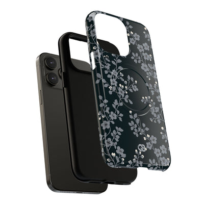 Black Tough 2.0 Magsafe Phone Case for iPhone - Midnight Slate Blossom