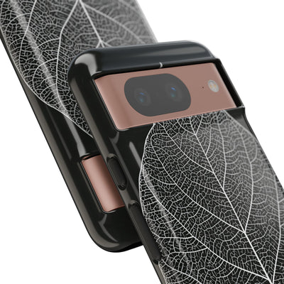 Black Tough Phone Case for Google Pixel - Bleached Leaf Lattice