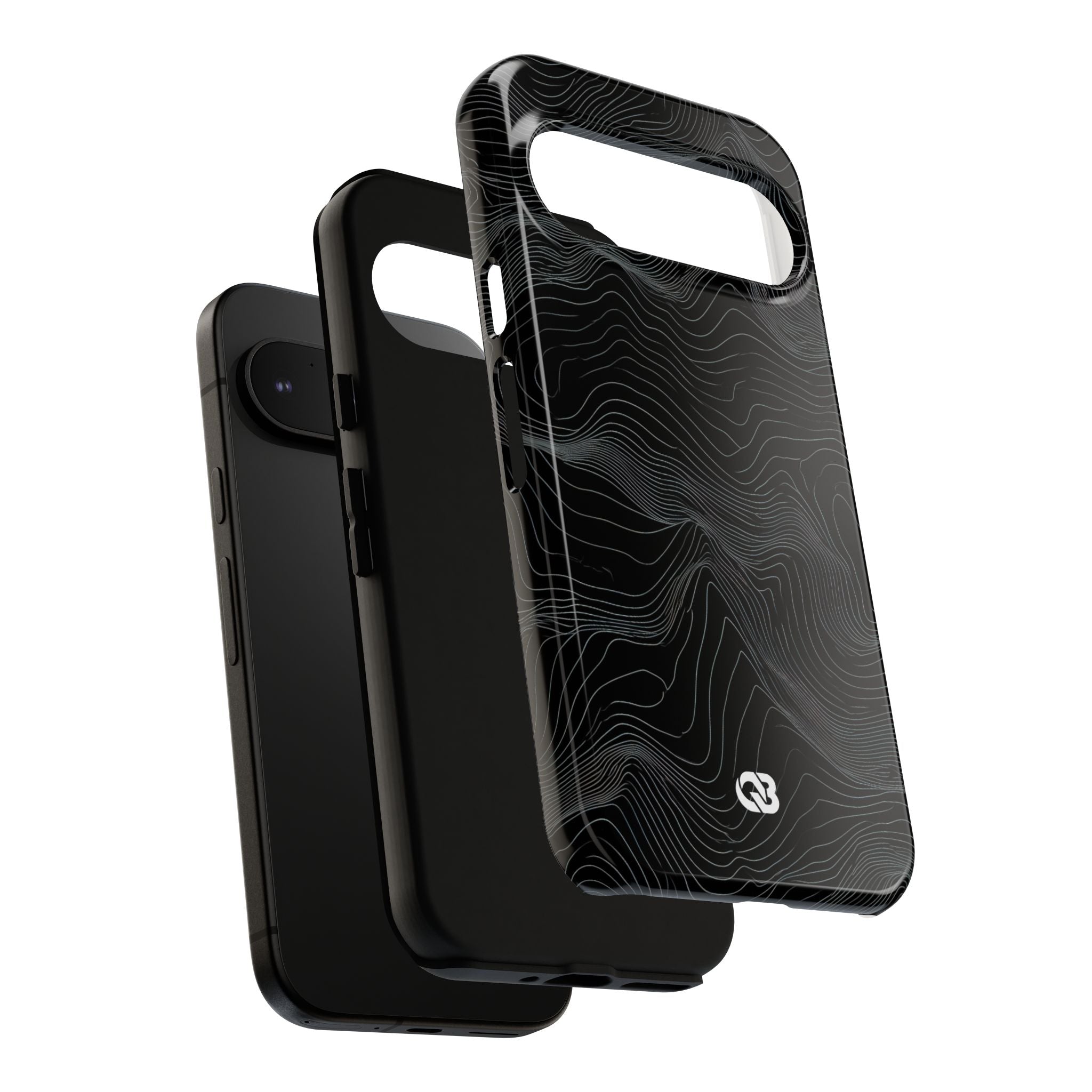 Black Tough Phone Case for Google Pixel - Obsidian Topo Wireframe
