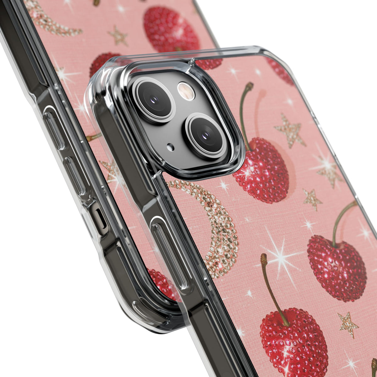 Bedazzled Ruby Cherries · Clear Impact Magnetic Phone Case for iPhone · Pink