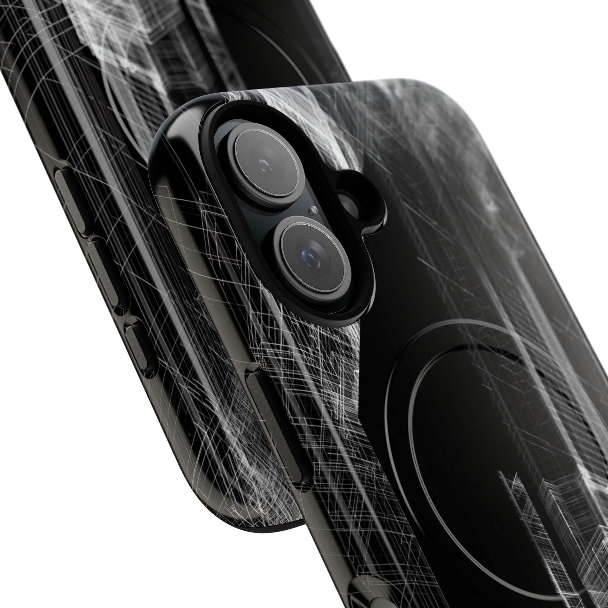 Black Tough 2.0 Magsafe Phone Case for iPhone - Ghost Urban Wireframe