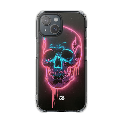 Neon Drip Skull · Clear Impact Magnetic Phone Case for iPhone · Black