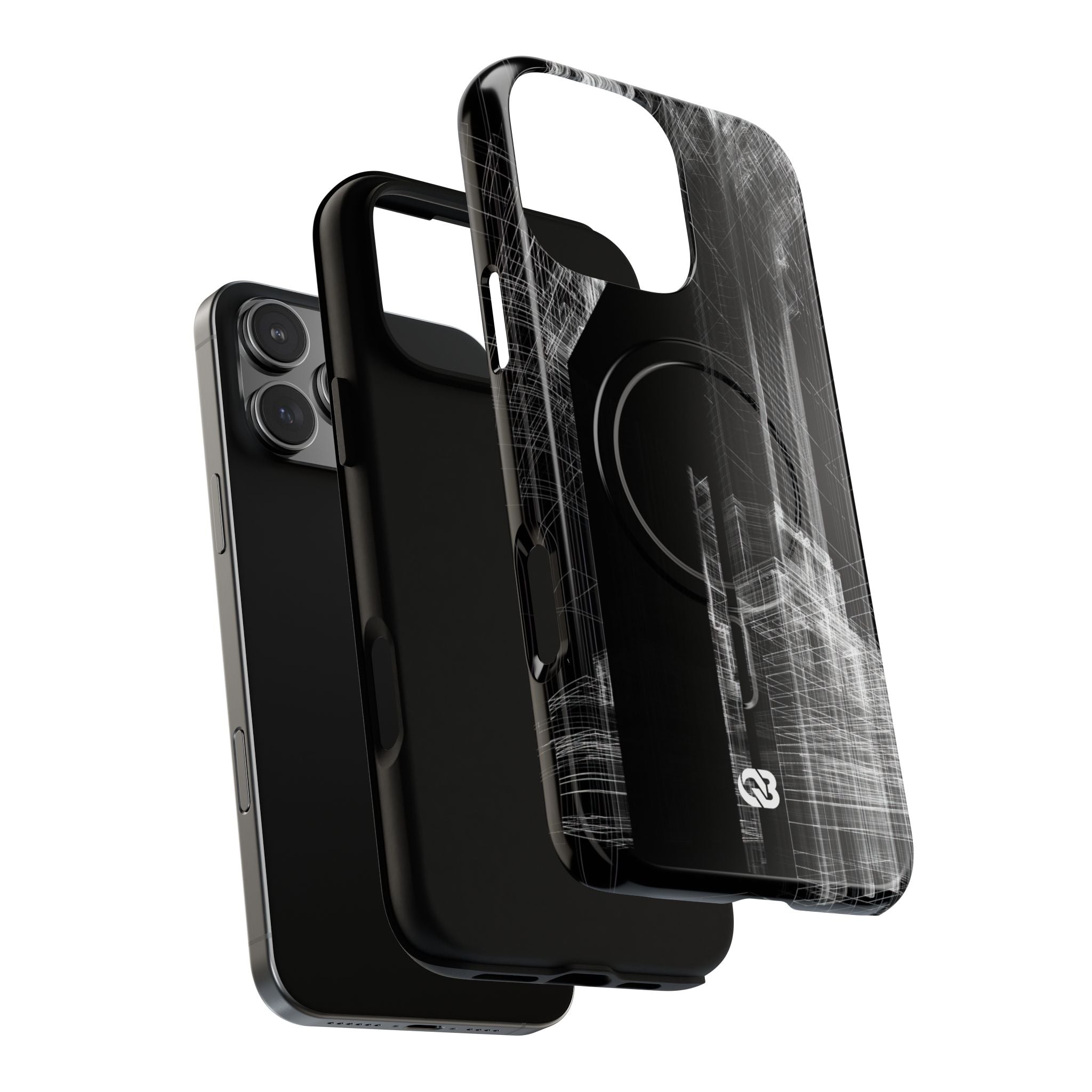 Black Tough 2.0 Magsafe Phone Case for iPhone - Ghost Urban Wireframe