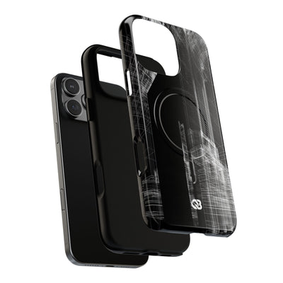 Black Tough 2.0 Magsafe Phone Case for iPhone - Ghost Urban Wireframe