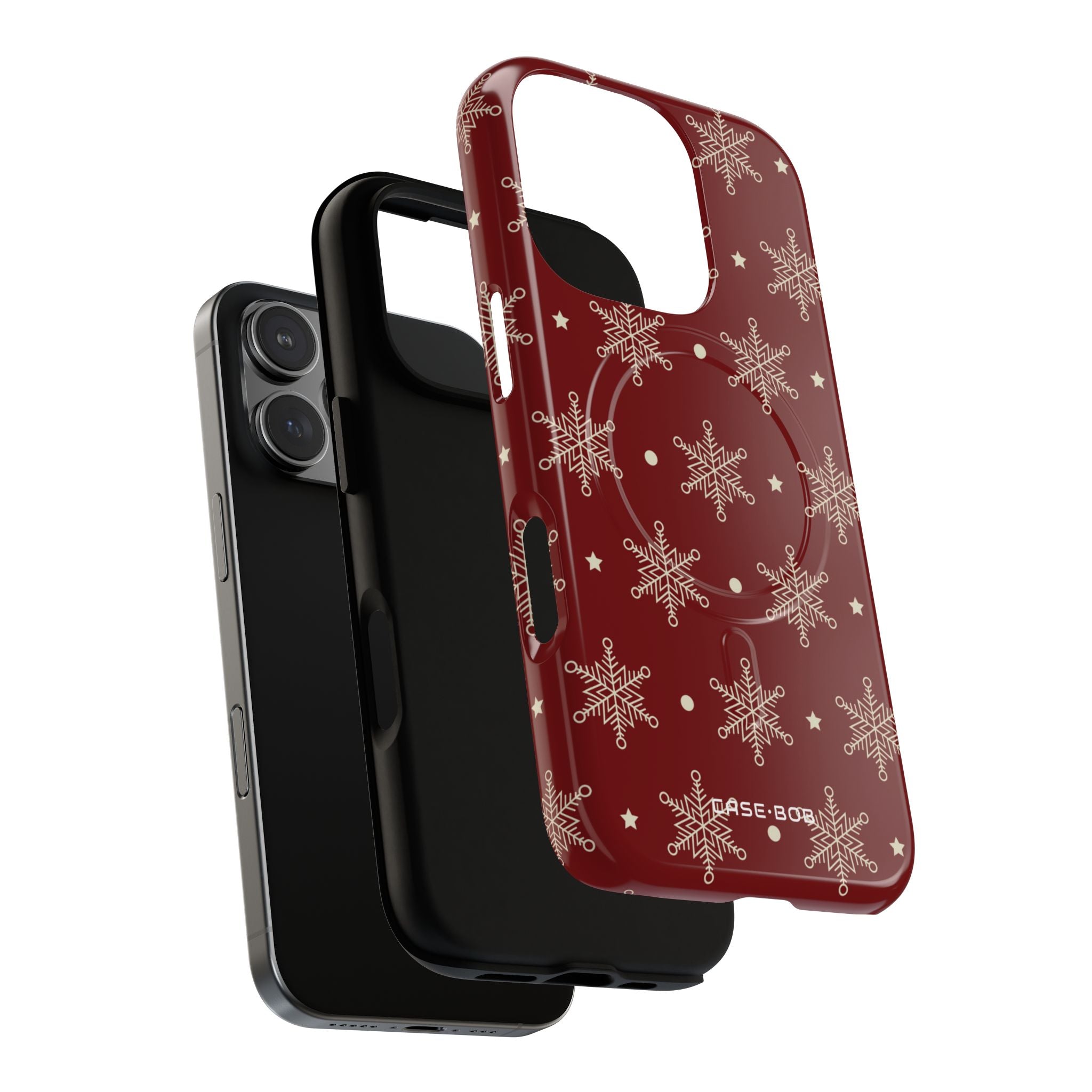 Cream Snowflake Crimson iPhone 16 Pro Skal - Tough+