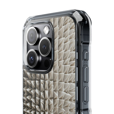 Beige Impact MagSafe Phone Case for iPhone - Bone Spiked Grid