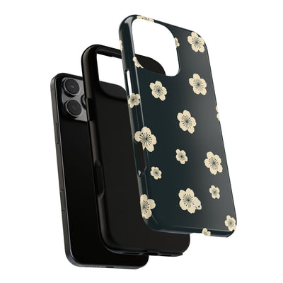Teal Tough Phone Case for iPhone - Obsidian Cream Petals