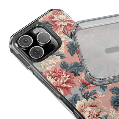 Blush Peony Jacquard · Clear Impact Magnetic Phone Case for iPhone ·  Pink