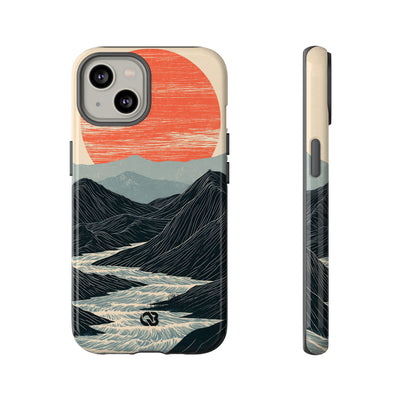 Beige Tough Phone Case for iPhone - Crimson Ridge Flow