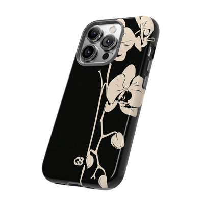 Black Tough Phone Case for iPhone - Obsidian Bone Orchid