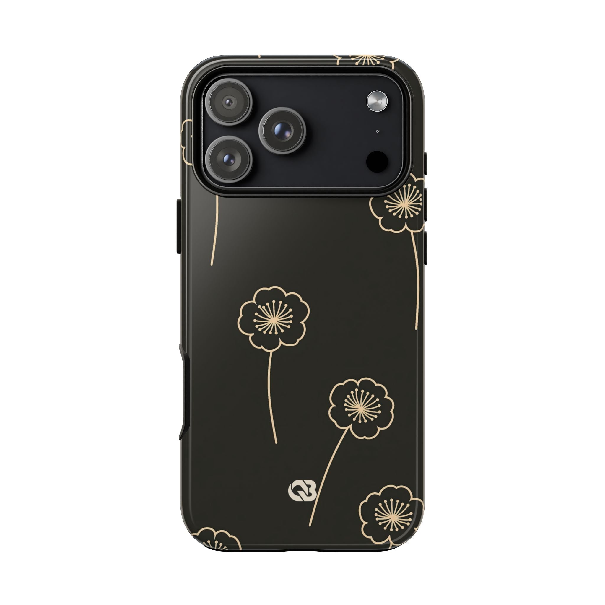 Black Tough Phone Case for iPhone - Obsidian Sand Petals