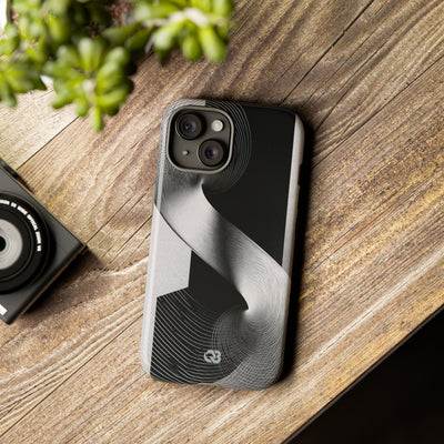 Grey Tough Phone Case for iPhone - Obsidian Moiré Wave
