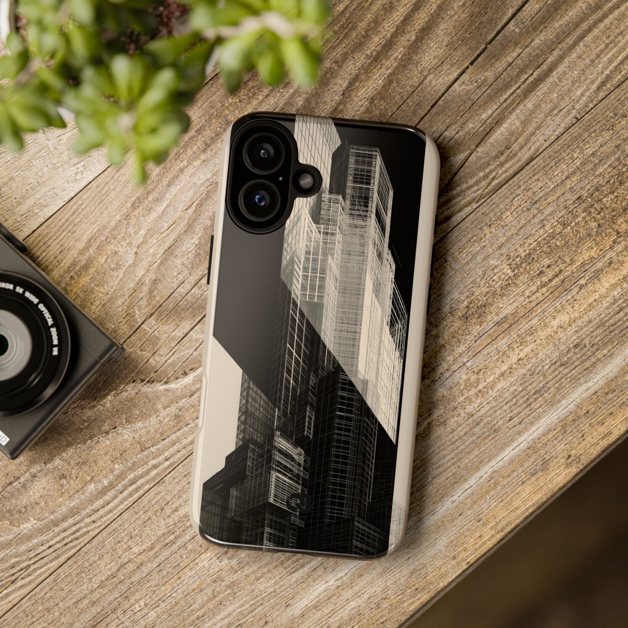 Beige Tough Phone Case for iPhone - Monolith Urban Grid