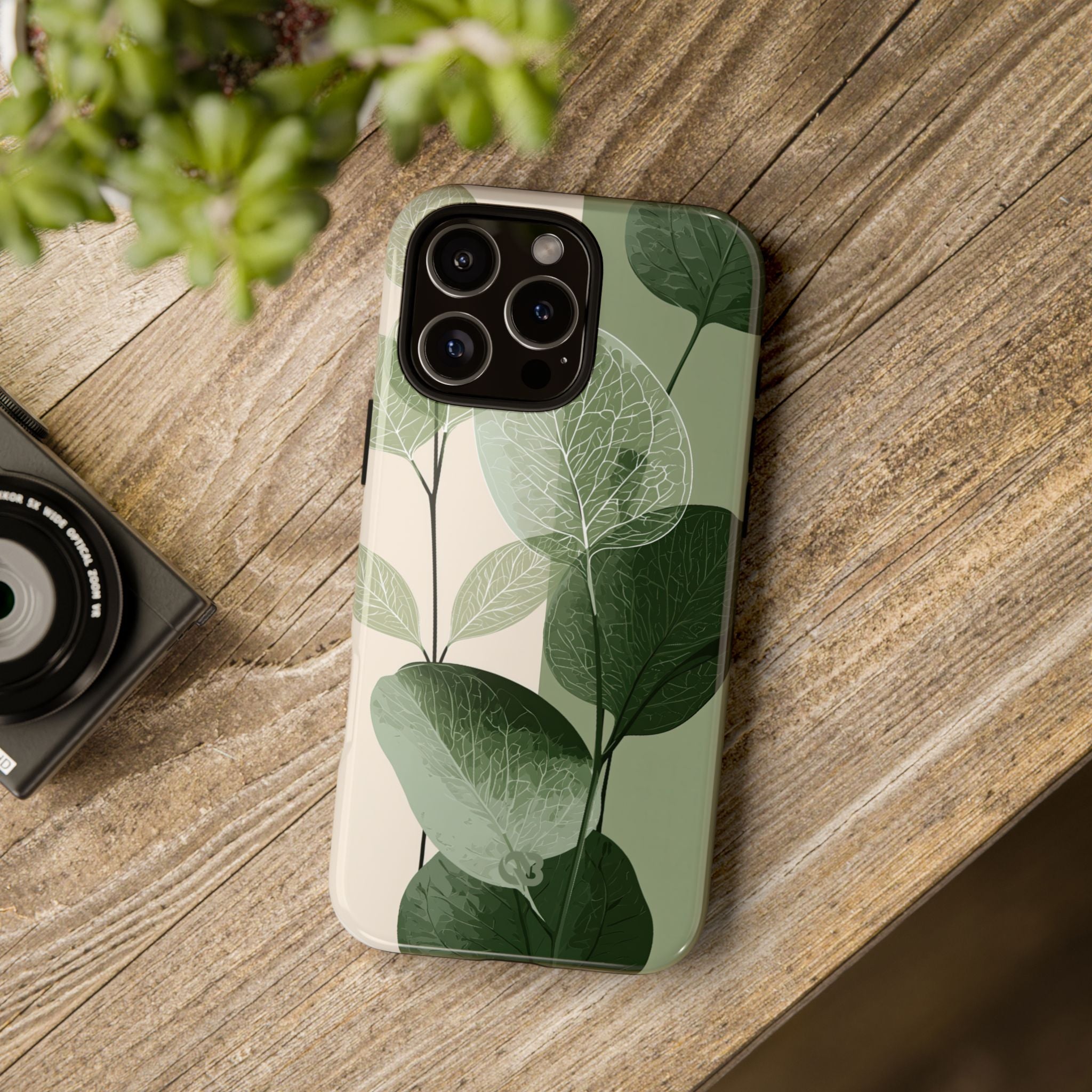 Green Tough Phone Case for iPhone - Sage Leaf Skeletals