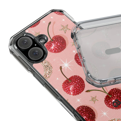 Bedazzled Ruby Cherries · Clear Impact Magnetic Phone Case for iPhone · Pink