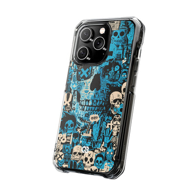 Electric Skull Graffiti · Clear Impact Magnetic Phone Case for iPhone · Blue
