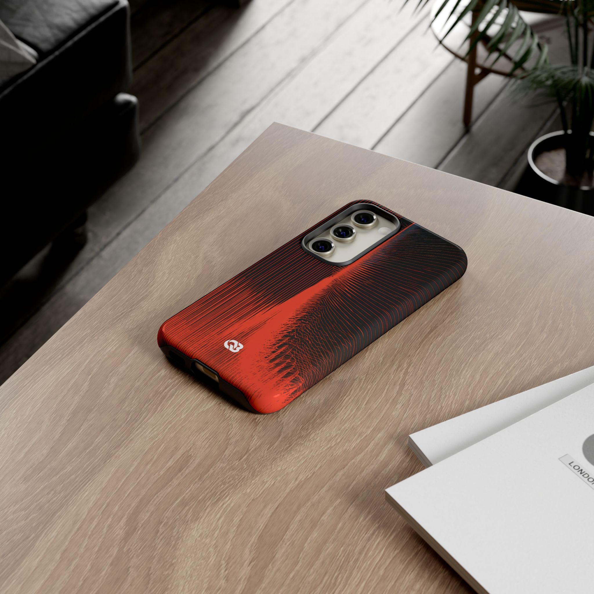 Red Tough Phone Case for Samsung - Crimson Frequency Pulse