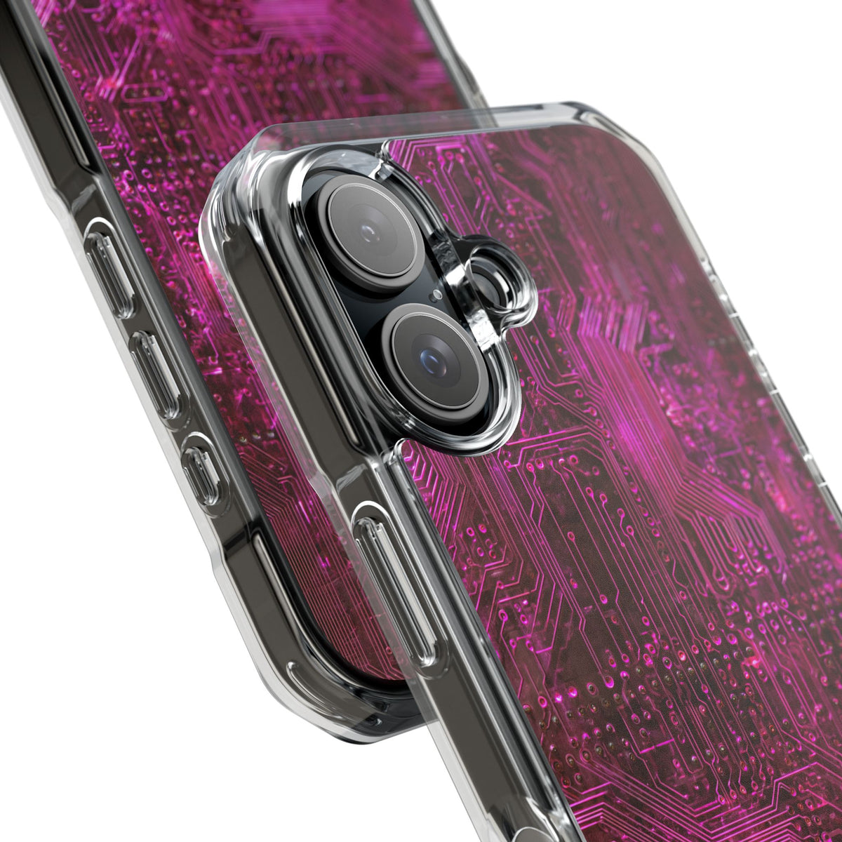 Magenta Circuit Trace · Clear Impact Magnetic Phone Case for iPhone · Pink